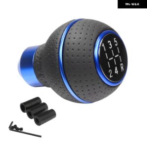5速 汎用 カー ギア シフト ノブ マニュアル トランス ミッション レザーとアルミベース 車ノブを - 5 speed blue ring