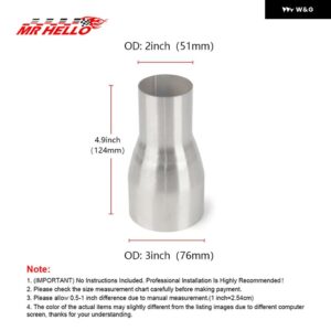 51MM 63MM 57MM 76MM 汎用 ステンレス 車用排気リデューサー コネクタ パイプ チューブ アダプタ 吸気 パイプ 接続ジョイント - 51mm-76mm