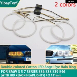 4X131MM SMDコットンライトスイッチバックLEDエンジェルアイリングキット BMW 3 5 7シリーズ E36 E38 E39 E46 HID キセノン ヘッドライト 付き