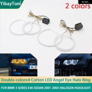 131MM+146MM SMDコットンLEDエンジェルアイリングキット BMW 3シリーズ E46 セダン 2001-2005 ハロゲン ヘッドライト プロジェクターなし