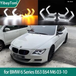 リング エンジェルアイズ ウィンカースイッチバックM4 スタイル LEDホワイトイエロー BMW 6シリーズE63 E64 M6 2003-2010カーアクセサリー