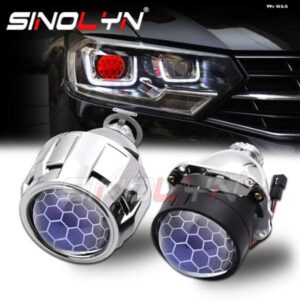 SINOLYN 2.5インチ バイ キセノン プロジェクターレンズ H7 H4 ヘッドライト ブルーコーティング ハニカムデビルアイズ カー ヘッドランプ カーアクセサリー