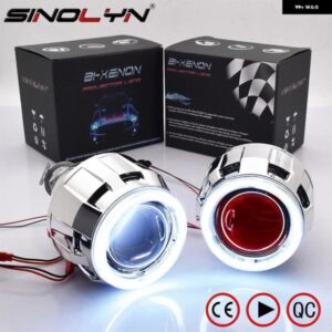 SINOLYN 2.5インチ バイ キセノン プロジェクターレンズ ヘッドライト H7 H4 エンジェルアイ DRL カーライト ミニ ヘッドランプ カーアクセサリー