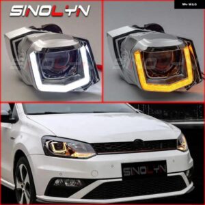 SINOLYN アップグレード キット VW POLO 6C 2014 ハロゲン ヘッドライト U LED DRL D2S D2H バイ キセノン プロジェクターレンズ ウィンカー HELLA 3R