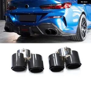 1ペア 光沢カーボン エキゾーストチップ BMW 840I G14 G15 G16 ステンレス マフラーチップ 排気 システム ノズル クランプ スタイル