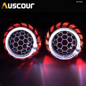 2.5インチ ブルー ハニカム バイ キセノン HID プロジェクターレンズ ファイアホイール エンジェルアイ シュラウド 付き H1 H4 H7 カー アセンブリ