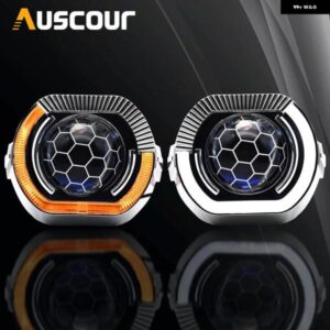 2.5インチプロジェクターバイ キセノン レンズ 車用 ヘッドライト スポーツLED エンジェルアイズ DRLマスク付きホワイトイエローシグナルターンH4 H7カー