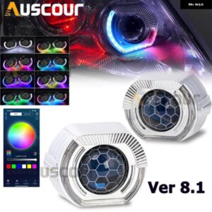 2.5インチ ヘニカム ブルー 8.1 バージョン プロジェクターレンズ スポーツ RGB アプリ コントロール エンジェルアイ シュラウド H4 H7 H1