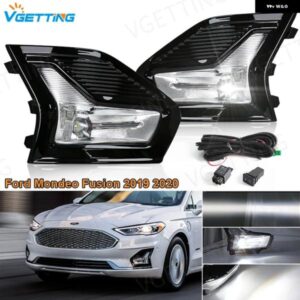 フォード モンデオ フュージョン 2019 2020 車用 フロント バンパー LED フォグランプ ホワイト デイタイム ランニングライト DRL ヘッドライト カバー ワイ