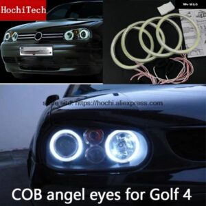 COB LEDライト ホワイトLEDエンジェルアイリング フォルクスワーゲン ゴルフ 4 ゴルフ 4 MK4 R32 VR6 1998-2004 レンズ 付き