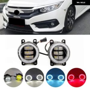 フォグライト アセンブリ ホンダ シビック 2016-2021 タイプ R 含む 車 LED レンズ エンジェルアイ DRL デイタイム ランニングライト 12V
