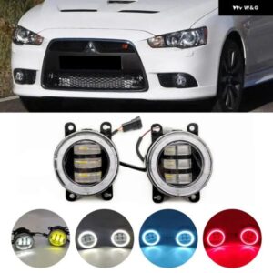 車 LED フォグライト アセンブリ 三菱 ランサースポーツバック 2009-2018 エンジェルアイ DRL フォグデイタイムランニングランプ カスタム