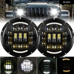 2PC ブラック 7インチ LED ヘッドライト ジープ ラングラー オフロード LADA NIVA アーバン 4X4 スズキ サムライヘイローアングルアイズ DR