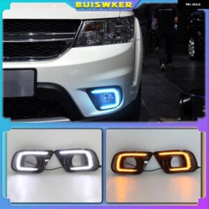 LED デイタイム ランニングライト ダッジ ジャーニー フィアットフリーモント 2014 2015 2016 イエローウィンカー スタイル リレーDRL フォグランプ
