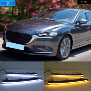 2個 車用 DRL ランプ LED デイタイム ランニングライト マツダ 6 アテンザ 2019-22 イエローウィンカー フォグランプ 付き