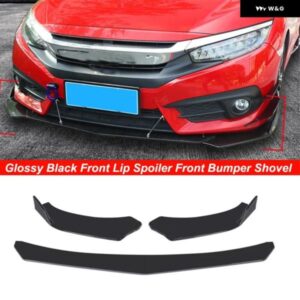 ほとんど車種に対応 4セクション 尖ったフロントリップスポイラー フロント バンパー ショベル カスタム 光沢ブラック