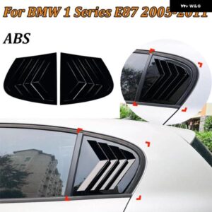 車側リア窓ルーバー貼り付けタイプ適合 BMW 1シリーズE87 2005-2011カーボン光沢ブラックABS素材パーツ