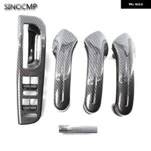 5PCS 内装ドアグラブハンドルカバー スイッチ ベゼル ブラケット カーボン VW ジェッタ ゴルフ MK4 1999-2004 内装パーツ ハンドル