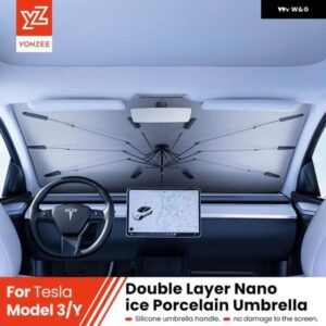 テスラ モデル3 Yハイランド 2025 車用サンシェード 傘 折りたたみ 式 フロント日焼け止め 断熱 フロントパラソル 車用アクセサリー