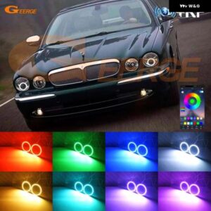 ジャガー XJ XJ6 XJ8 X350 X358 キセノン ヘッドライト RFリモートBTアプリ マルチカラー超高輝度RGB LEDエンジェルアイキット ハローリング