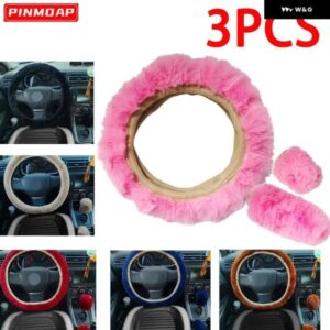 3PCS 車用プラッシュ ステアリングホイール ボールカバー 実用 秋冬用ステアリングカバー ステアリングホイール NTERIO アクセサリー