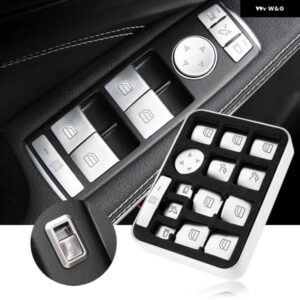 ウィンドウリフタースイッチ ボタン ステッカー キャップ メルセデス ベンツ A B C W204 E W212 GLA CLA GLK GLE クラス シルバー インテリア ステッカー