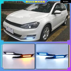 LED デイタイム ランニングライト VW フォルクスワーゲン ゴルフ 7 2013-16 カーアクセサリー 12V DRL フォグランプ カバー 2個 - White and Yellow