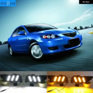 2個 LED デイタイム ランニングライト マツダ 3 アクセラ 2006-2009 流れるウィンカーリレー ABS 12V DRL フォグランプ デコレーション - White and Yellow