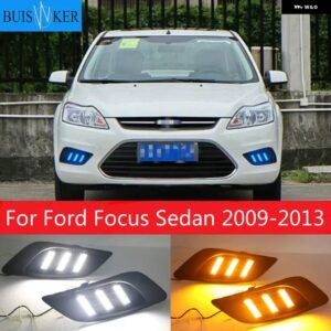 ウィンカー 2個 防水 LED デイタイム ランニングライト DRL フォード フォーカス セダン 2009-2013 フォグランプ フォグヘッド ホワイトランプ - WHITE