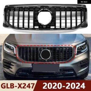 2020-2023 X247 GLB クラス メルセデス ベンツ GLB180 GLB200 GLB250 GT スタイル シルバー ブラック アッパー バンパー フード メッシュフロント グリル - X247 20-23 Black A