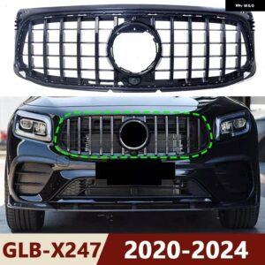 2020-2023 X247 GLB クラス メルセデス ベンツ GLB180 GLB200 GLB250 GT スタイル シルバー ブラック アッパー バンパー フード メッシュフロント グリル - X247 20-23 Black B