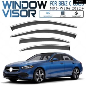 ベンツ C クラス W202 W203 W204 W205 W206 ウェザーシールド ウィンドレインガード アクセサリー ブライトストリップ ウィンドデフレクター - W206 Black Silver