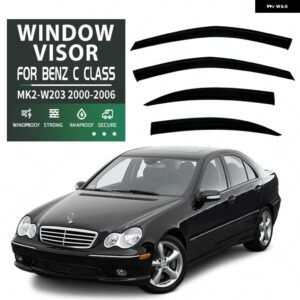 ベンツ C クラス W202 W203 W204 W205 W206 ウェザーシールド ウィンドレインガード アクセサリー ブライトストリップ ウィンドデフレクター - W203 Black