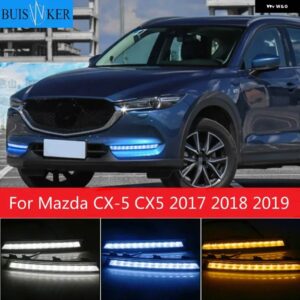 2個 DRL 12V LED デイタイム ランニングライト フォグランプ デコレーション マツダ CX-5 CX5 2017 2018 2019 流れるウィンカー - White and Yellow