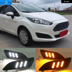 1ペア フォード フィエスタ 2013-16 LED デイタイム ランニングライト LED DRL フォグランプ カバー イエロー ウィンカーライト - White and Yellow