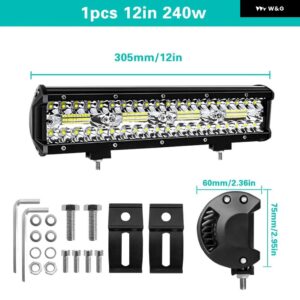 4/7/9/12/15/20インチ ライトバー フラッドLEDダイオード LEDスポットライトビーム LED 12V 24V 6000K 4X4 オフロードアクセサリー 車 トラック ATV SUV - 12inch 1PCS 240W