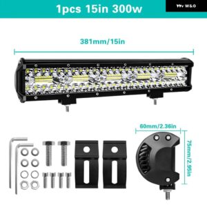 4/7/9/12/15/20インチ ライトバー フラッドLEDダイオード LEDスポットライトビーム LED 12V 24V 6000K 4X4 オフロードアクセサリー 車 トラック ATV SUV - 15inch 1PCS 300W