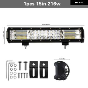 4/7/9/12/15/20インチ ライトバー フラッドLEDダイオード LEDスポットライトビーム LED 12V 24V 6000K 4X4 オフロードアクセサリー 車 トラック ATV SUV - 15inch 1PCS 216W