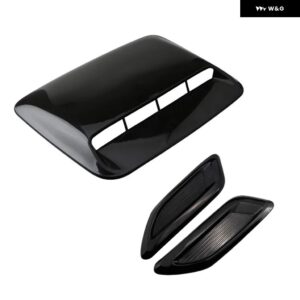 40CM 汎用 カーエアフロー 装飾 吸気フードスクープ ボンネット ベント ステッカー カバー フードはあらゆるフラットフード車両に適合 - 3pcs black by set