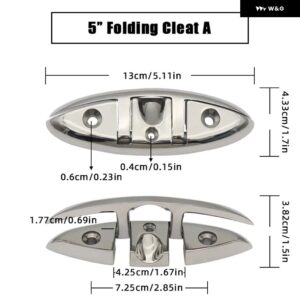 4.5/5/6/8インチ マリングレード ボート 折りたたみ クリート マリンハードウェア 316 ステンレス ミラー ポリッシュ フリップアップ 係留ボートクリート - 5 inch A
