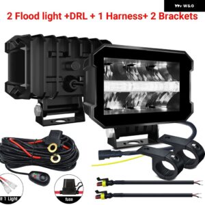 LEDワークフォグ ドライビングライト バーハイビーム ヘッドライト 12V LEDライト ブラケット 作業灯24VオフロードATV 4X4 LEDボート トラック - 1set Flood DRL lamp