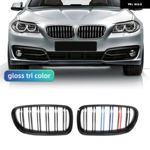 フロントキドニーダブルスラット グリル BMW 5シリーズ F10 F11 F18 2010 - 13-2017 デュアルライングロッシーブラック レーシング グリル - M Color