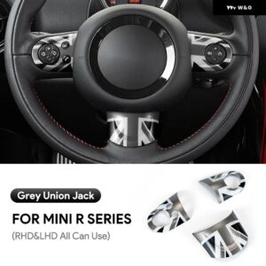 3個 ABS製 車用 ステアリングホイール ボタン カバー ミニクーパー R55 R56 カントリーマン R60 装飾 内装 ユニオンジャック アクセサリー - grey uj with hole