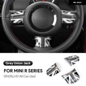 3個 ABS製 車用 ステアリングホイール ボタン カバー ミニクーパー R55 R56 カントリーマン R60 装飾 内装 ユニオンジャック アクセサリー - grey uj no hole