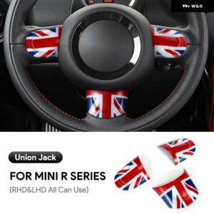 3個 ABS製 車用 ステアリングホイール ボタン カバー ミニクーパー R55 R56 カントリーマン R60 装飾 内装 ユニオンジャック アクセサリー - Union Jack No hole