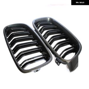 車用フロント グリル レーシングフロントスポーツ グリル グロスブラック ダブルスラットキドニー グリル BMW 3シリーズ F30 F31 F35 2011-2019 - Carbon Fiber