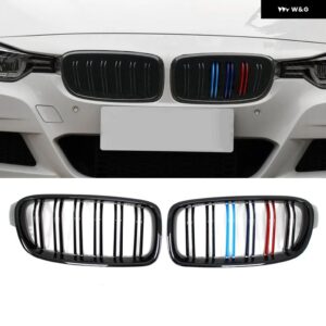 車用フロント グリル レーシングフロントスポーツ グリル グロスブラック ダブルスラットキドニー グリル BMW 3シリーズ F30 F31 F35 2011-2019 - M Color
