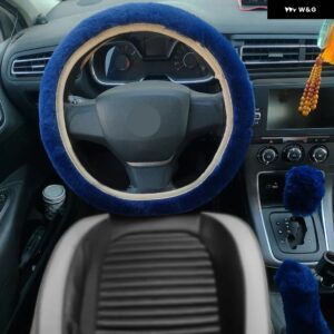 3PCS 車用プラッシュ ステアリングホイール ボールカバー 実用 秋冬用ステアリングカバー ステアリングホイール NTERIO アクセサリー - blue