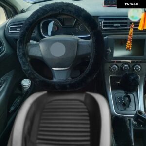 3PCS 車用プラッシュ ステアリングホイール ボールカバー 実用 秋冬用ステアリングカバー ステアリングホイール NTERIO アクセサリー - black