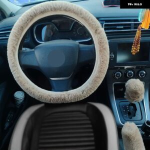 3PCS 車用プラッシュ ステアリングホイール ボールカバー 実用 秋冬用ステアリングカバー ステアリングホイール NTERIO アクセサリー - gray